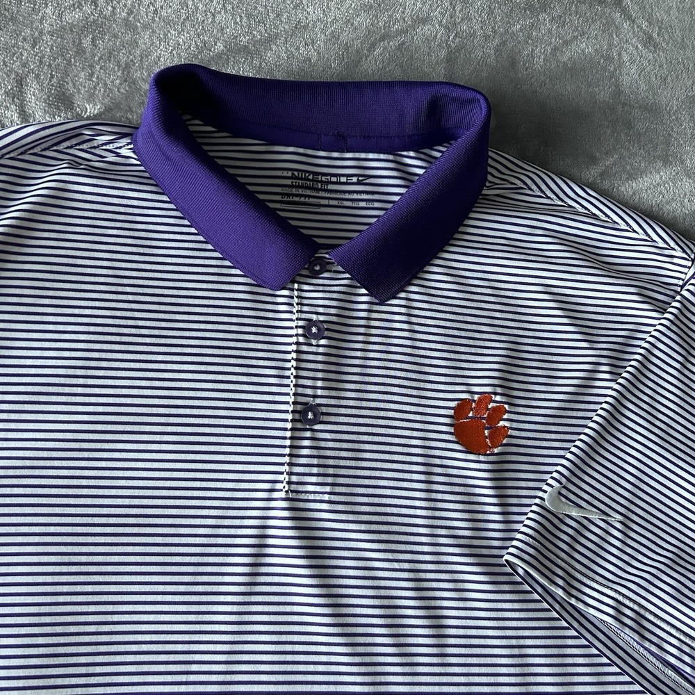 Nike Clemson Tigers Men's 2XL Polo Standard Fit Dri Fit Short Sleeve Striped